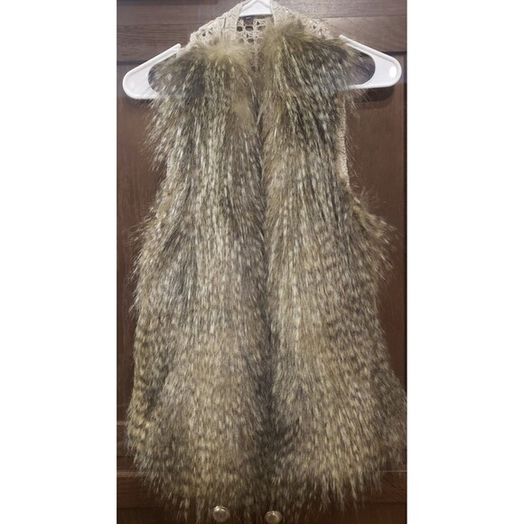 Ella Moss XS Faux Fur Vest Crochet Back Boho Chic Cashmere Blend Soft Y2K Retro - Picture 7 of 9